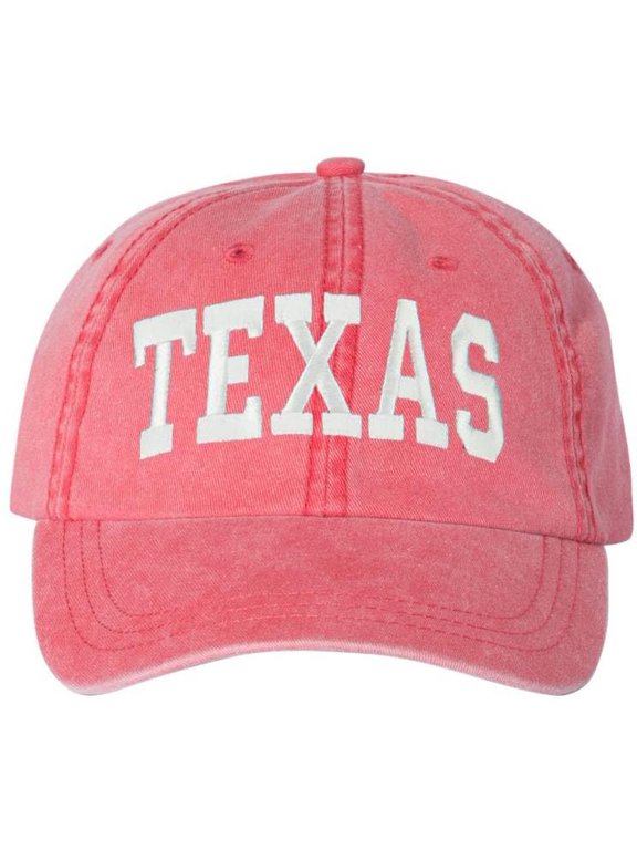Texas Embroidered Vintage Dad Hat Large Embroidery State Text Name Washed Cotton Cap (Red)