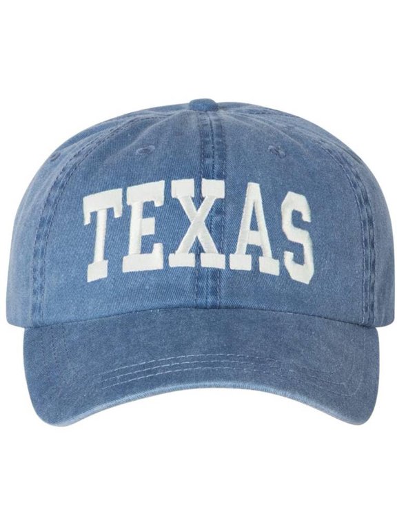 Texas Embroidered Vintage Dad Hat Large Embroidery State Text Name Washed Cotton Cap (RoyalBlue)