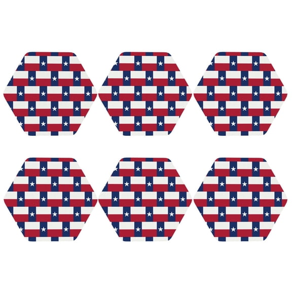 Texas Flag America Leather Drinks Coasters Suitable for Various Cups Set of 6 Hexagon