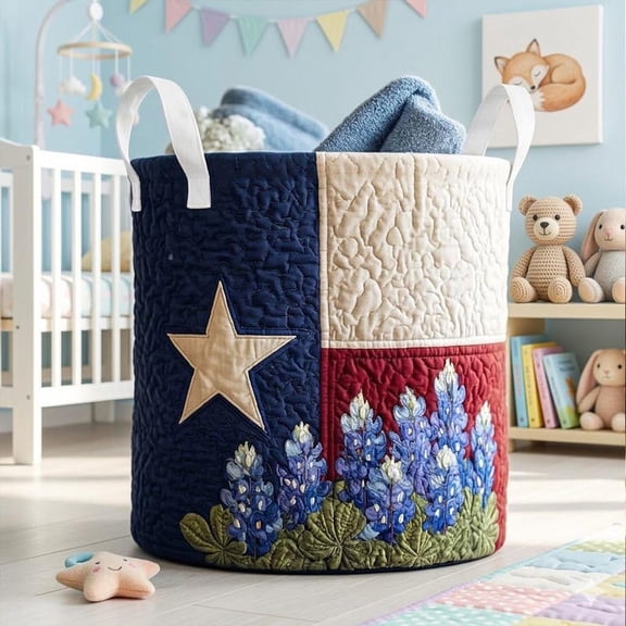 Texas Flag Laundry Basket, Bluebonnet Storage Bin, Rustic Farmhouse Laundry Hamper, Western Home Decor Organizer, Bluebonnet Texas Gift