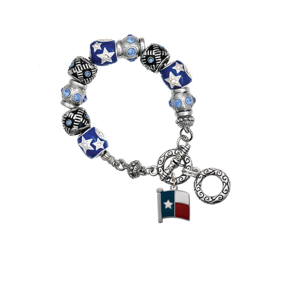 Texas Flag - Lone Star Blue Moon Bead Charm Bracelet