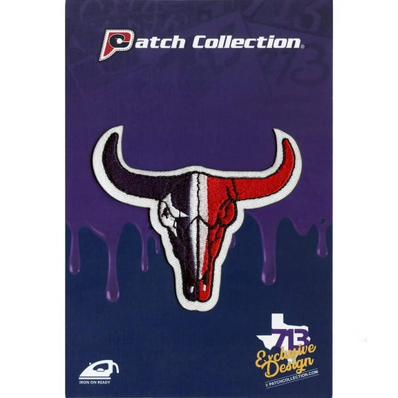 Texas Flag Longhorn Skull Embroidered Iron On Applique Patch