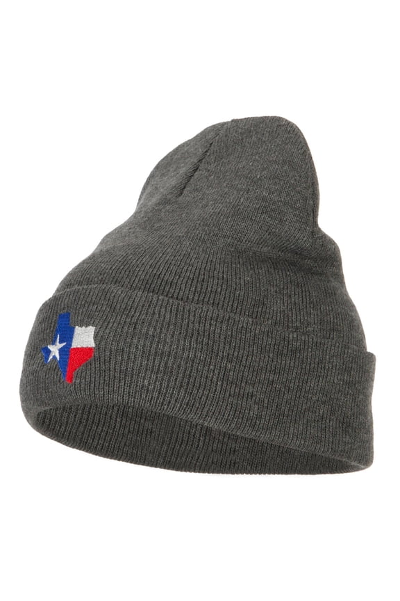 Texas Flag Map Embroidered Long Beanie - Dk Grey OSFM