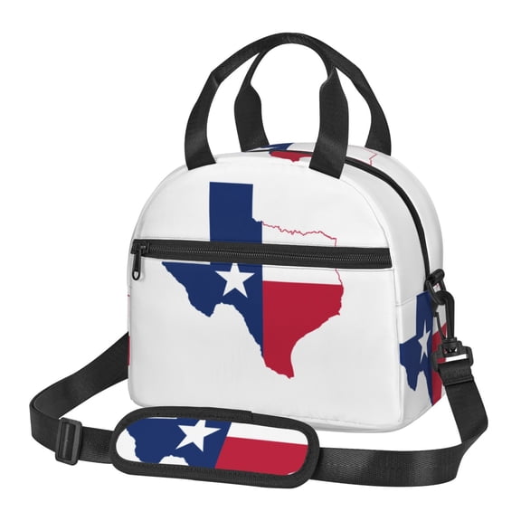 Texas Flag Map Insulated Adults Lunch Bag with Removable Shoulder Strap&Front Pocket Lunch Tote Box Reusable Cooler Bag