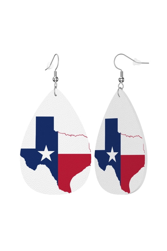 Texas Flag Map Leather Teardrop Earring Lightweight Drop Earrings For Women