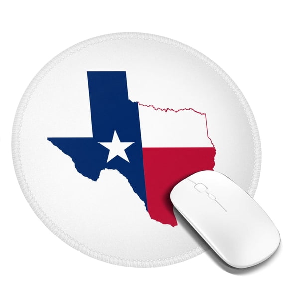 Texas Flag Map Round MousePad with Stitched Edge Non-Slip Rubber Base Mouse Mat for Office & Home (7.9 x 7.9)