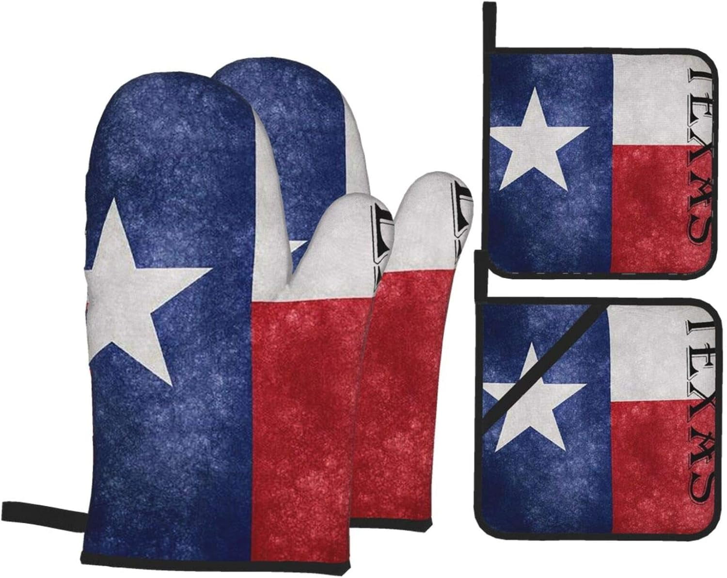 Texas Flag Oven Mitts and Pot Holders Sets of 4, Cotton Lining with Non-Slip Hot Pads Heat Resistant Oven Gloves for Kitchen Cooking Baking Grilling