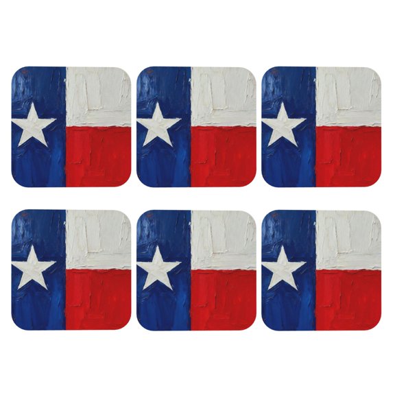 Texas Flag Print Leather Drinks Coasters Suitable for Various Cups Set of 6 Square