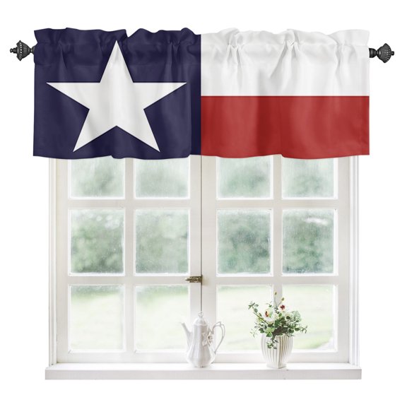 Texas Flag Red Blue and White Kitchen Valances for Windows 42x12 Inch Kitchen Curtains Valances Rod Pocket Bathroom Window Valances for Window Treatment Decor