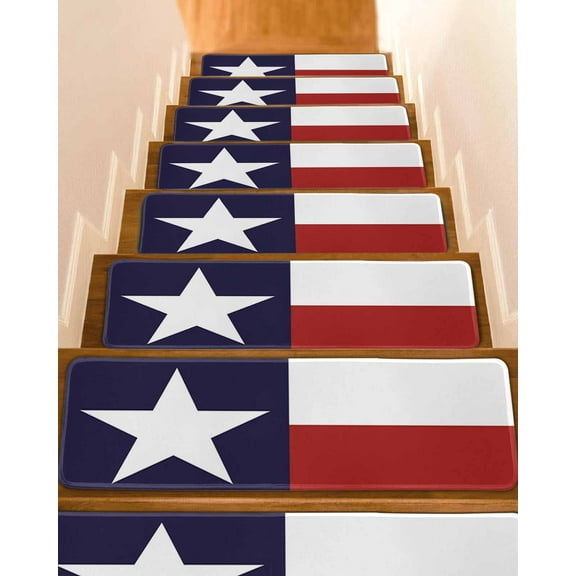 Texas Flag Red Blue and White Stair Treads for Wooden Steps Indoor Runner Rug Carpet, 4 Pieces Peel and Stick Staircase Step Treads Covers Washable Throw Door Mats, 30"x8"