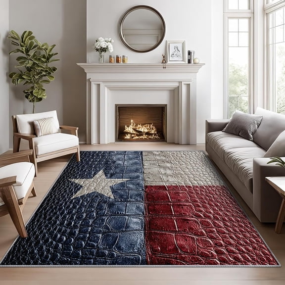 Texas Flag Rugs for Living Room - 2x3 ft, Lone Star Rug, Vintage Texas Star Area Rug, Western Americana Washable Door Mat for Entryway, Kitchen, American Flag Home Decor & Gifts