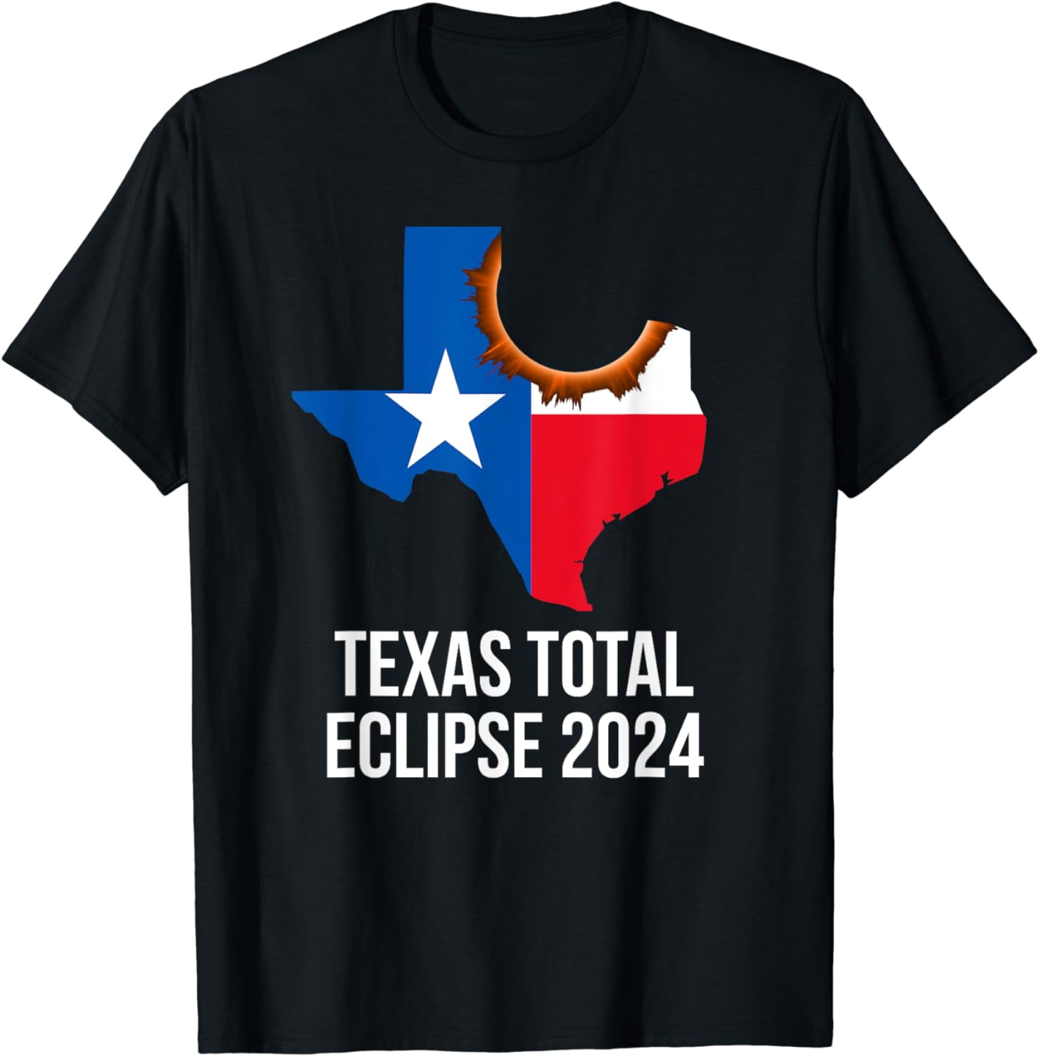 Texas Flag Solar Eclipse Shirt 2024 TX State Outline Eclipse Cotton T