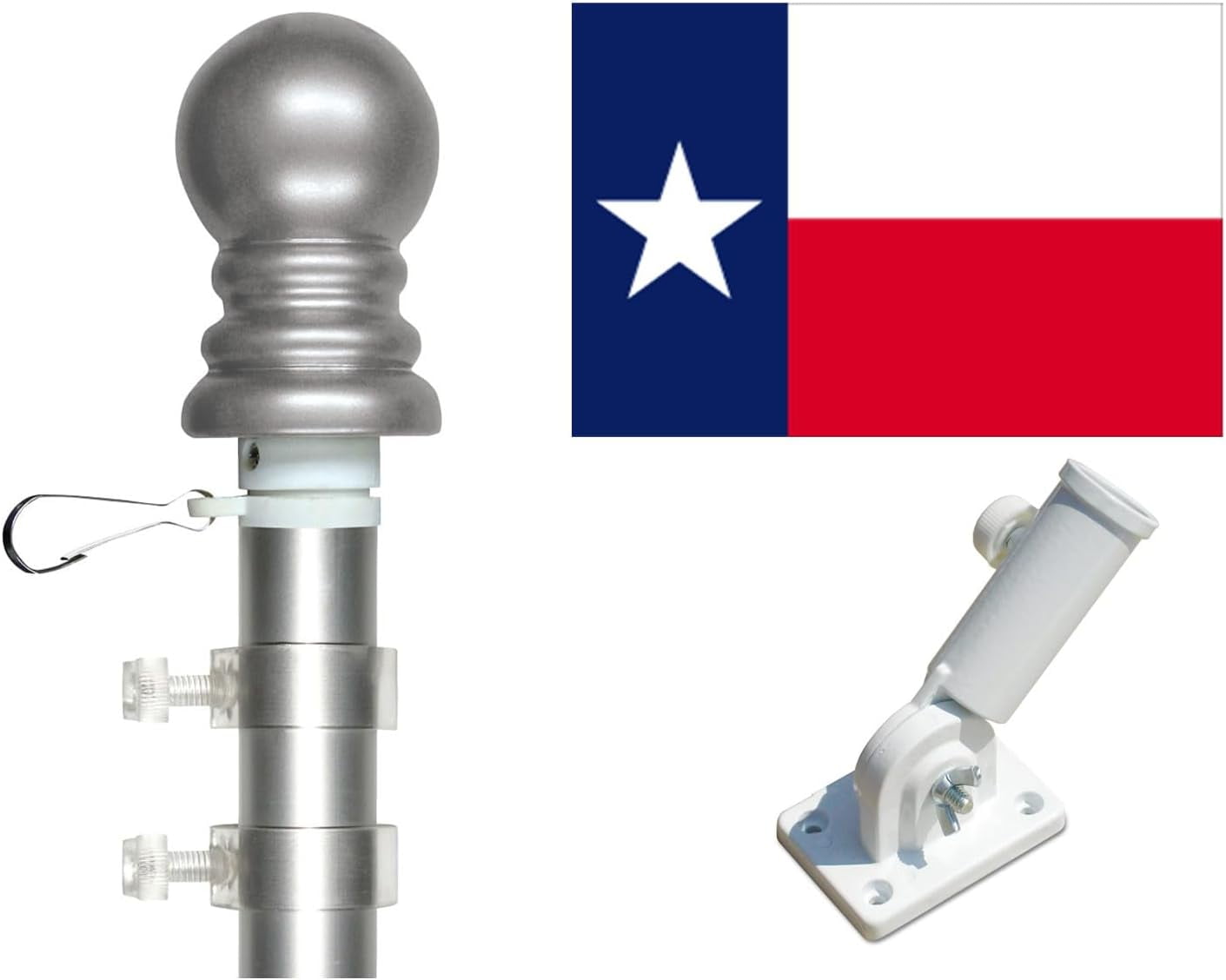 Texas Flag & Tangle Free Spinner Flagpole Set, Choose From any State 3'x5' Flag with a Residential or Commercial Flag Pole, Includes State Flag, Spinner Pole & Bracket