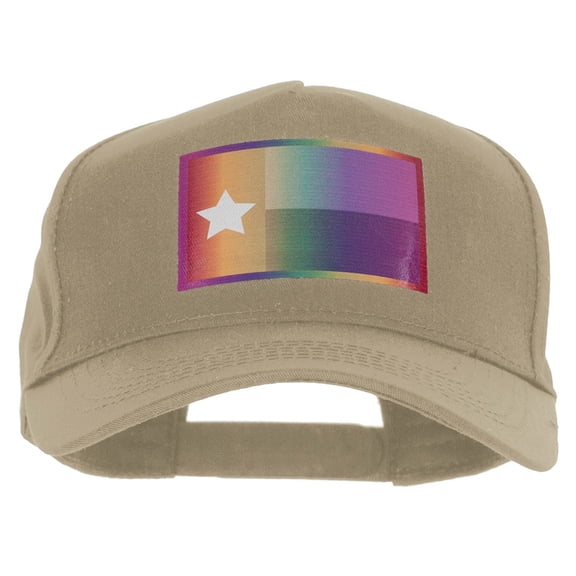 Texas Flag Variation Heat Transfer Solid Cotton Twill 5 Panel Prostyle Snap Cap - Khaki OSFM