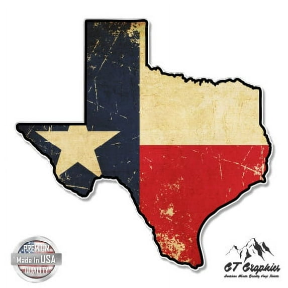 Texas Flag Vintage Grunge Love Star - 3" Vinyl Sticker - For Car Laptop I-Pad Phone Helmet Hard Hat - Waterproof Decal