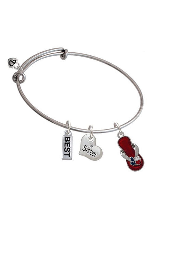 Texas Flip Flop Sister Heart Expandable Bangle Bracelet
