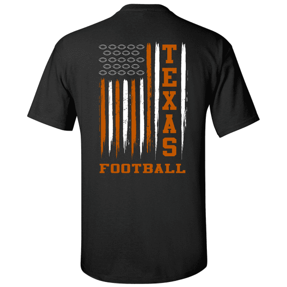 Texas Football Team Color American Flag Mens Short Sleeve T-shirt Graphic Tee-Black-2XL
