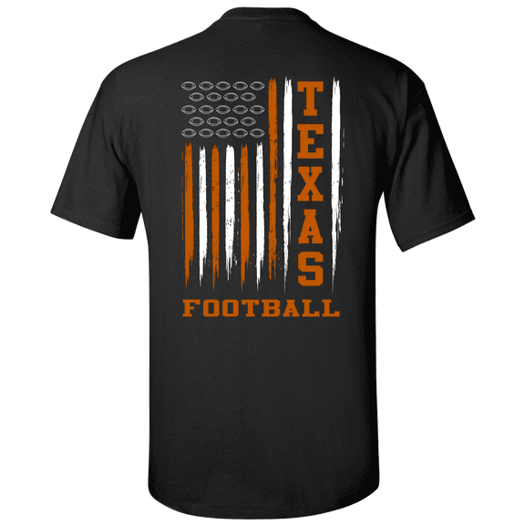Texas Football Team Color American Flag Mens Short Sleeve T-shirt Graphic Tee-Black-3XL