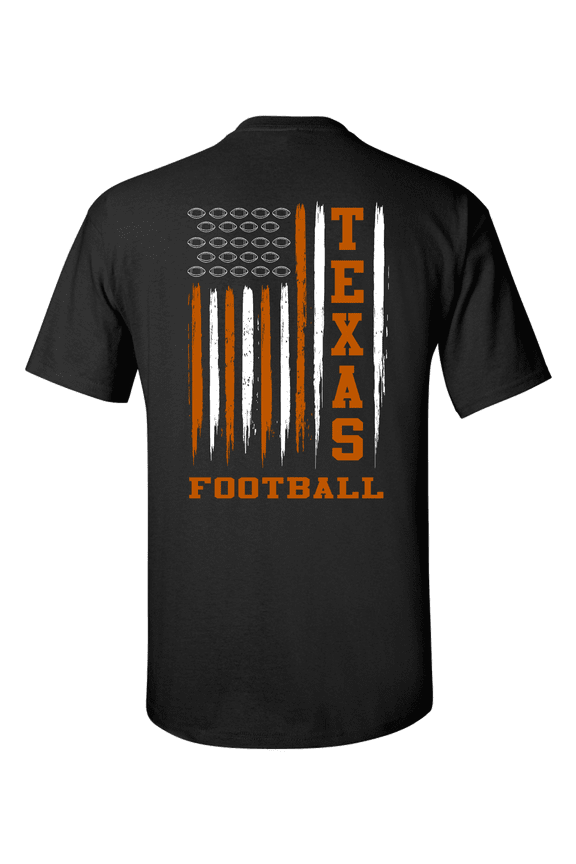 Texas Football Team Color American Flag Mens Short Sleeve T-shirt Graphic Tee-Black-5XL