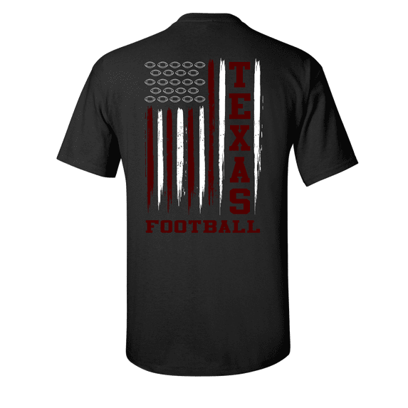 Texas Football Team Color Maroon and White American Flag Mens Short Sleeve T-shirt Graphic Tee-Black-4XL