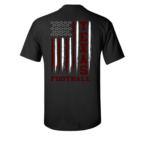Texas Football Team Color Maroon and White American Flag Mens Short Sleeve T-shirt Graphic Tee-Black-Large