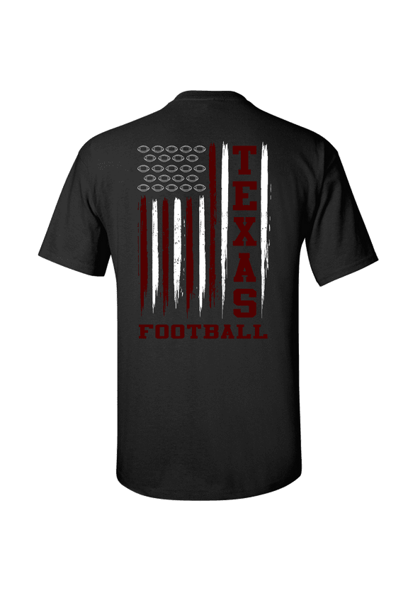 Texas Football Team Color Maroon and White American Flag Mens Short Sleeve T-shirt Graphic Tee-Black-Large