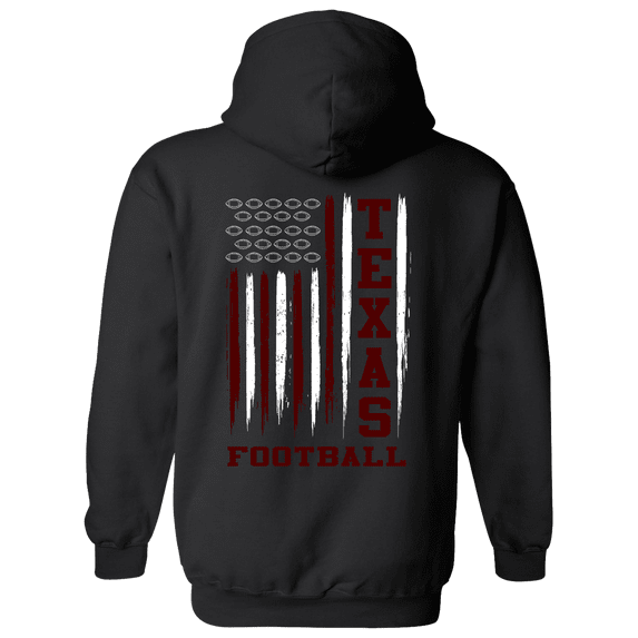 Texas Football Team Colors Maroon and White Football American Flag Unisex Hoodie-Black-xxxl