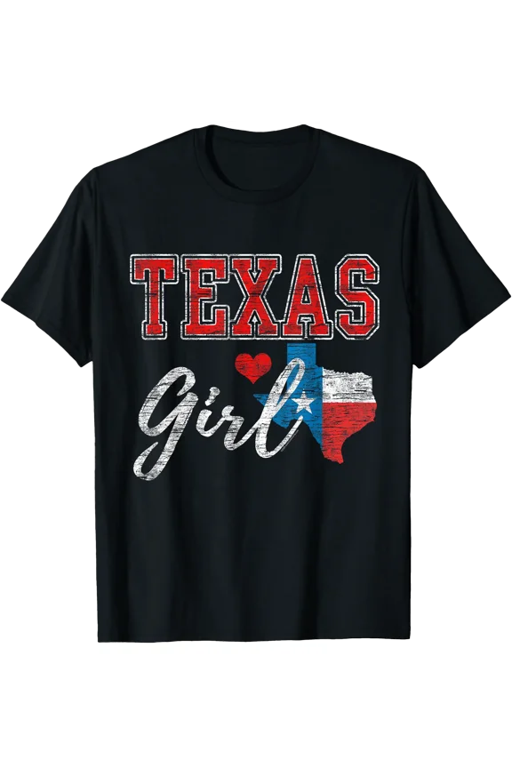 Texas Girl Cute Souvenir Gift For Women Vintage Map Flag T-Shirt