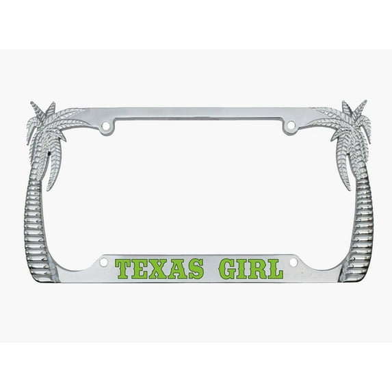 Texas Girl Palm Tree Style Metal License Plate Frame Personalized/Car Accessories Car Tag Holder Cover (Chrome/Lime Green)