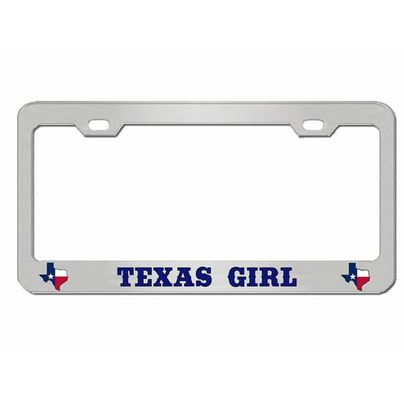 Texas Girl Style Heavy Duty Metal License Plate Frame Personalised/Car Accessories Car Tag Holder Cover (Chrome/Blue)