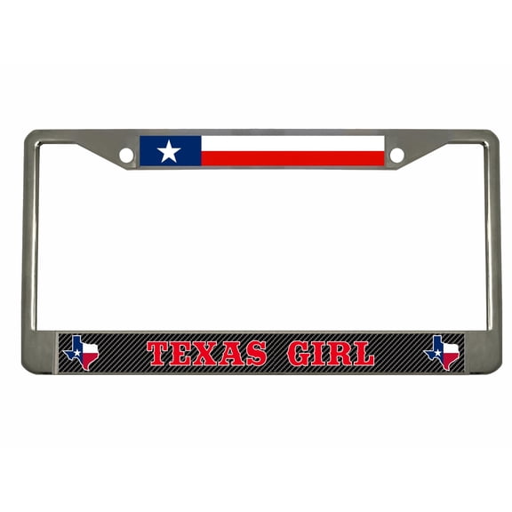 Texas Girl Style Heavy Duty Metal License Plate Frame Personalised/Car Accessories Car Tag Holder Cover (Chrome/Carbon/Red)
