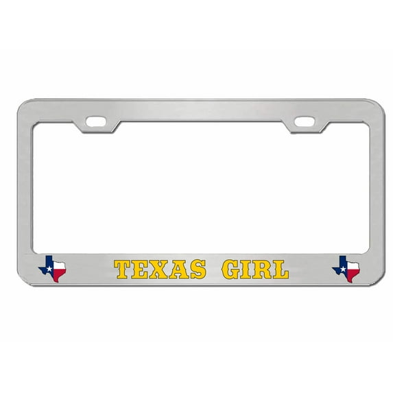 Texas Girl Style Heavy Duty Metal License Plate Frame Personalised/Car Accessories Car Tag Holder Cover (Chrome/Yellow)