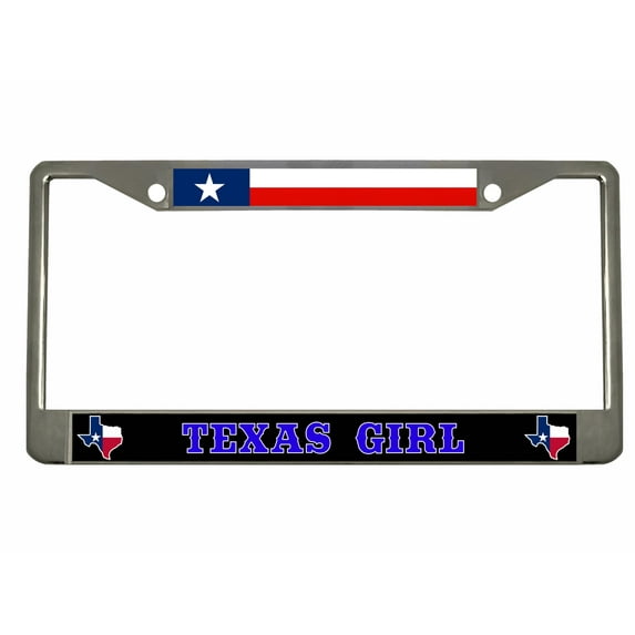 Texas Girl Style Heavy Duty Metal License Plate Frame Personalised/Car Accessories Car Tag Holder Cover (Chrome/blk/line Blue)