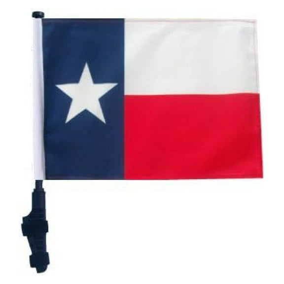 Texas Golf Cart Flag Kit - 11x15in Polyester Flag, Pole & EZ On/Off Bracket - Fits 1in Roof Supports - State of Texas Golf Cart Accessories
