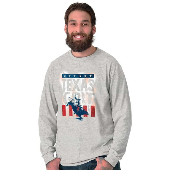 Texas Grit Stencil Aesthetic TX Rodeo Long Sleeve TShirt Men Women Brisco Brands S