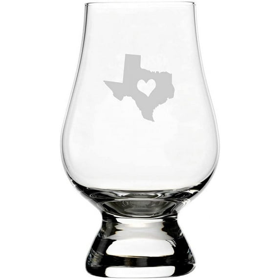 Texas Heart States Etched 6.5oz Glencairn Whisky Glass