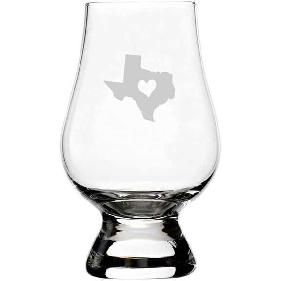 Texas Heart States Etched 6.5oz Glencairn Whisky Glass
