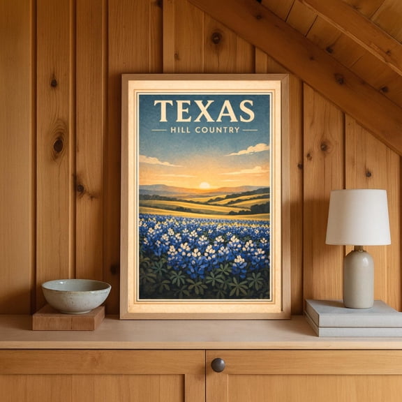 Texas Hill Country Bluebonnet Vintage Travel Wall Art Unframed Paper Print