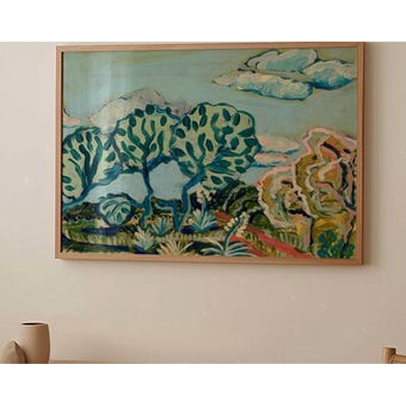 Texas Hill Country Poster Vintage Ranch Cactus & Live Oak Midcentury Modern Wall Art, Poster Only