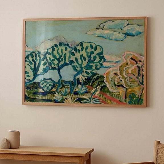 Texas Hill Country Ranch Print Vintage Retro Austin Travel Poster Live Oak Trees Cactus Yucca Agave Midcentury Modern Wall Art Modern Wall Decor