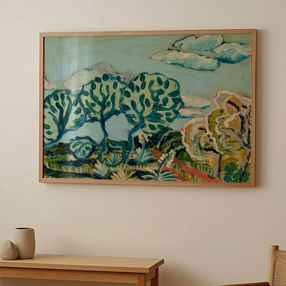 Texas Hill Country Ranch Print, Vintage Retro Austin Travel Poster, Live Oak Trees Cactus Yucca Agave, Midcentury Modern Wall Art Wall Art, Modern Wall Decor, 24x36 UNFRAMED