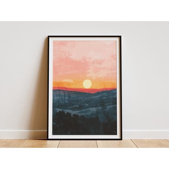 Texas Hill Country Sunset Landscape Art Southwest Wall Decor Texas Travel Sunset Simple Modern Art Home Decor, Stretched Canvas