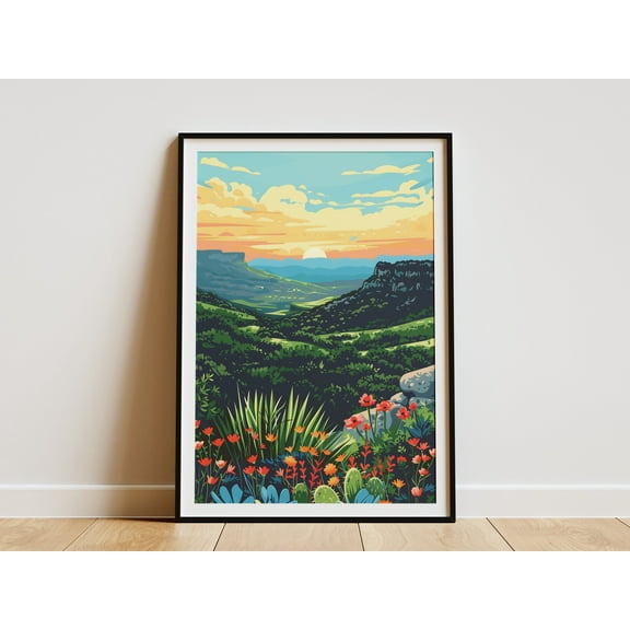 Texas Hill Country Sunset Landscape Poster Print Vintage Travel Art Texas Nature Hill Country Wall Decor Botanical Art Print Gift for Texas p2