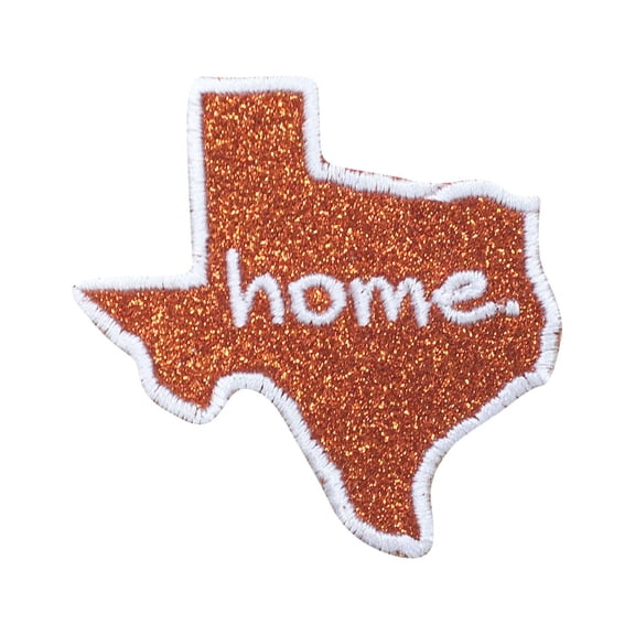 Texas - Home State - Orange Glitter/White Outline - Iron on Applique/Embroidered Patch