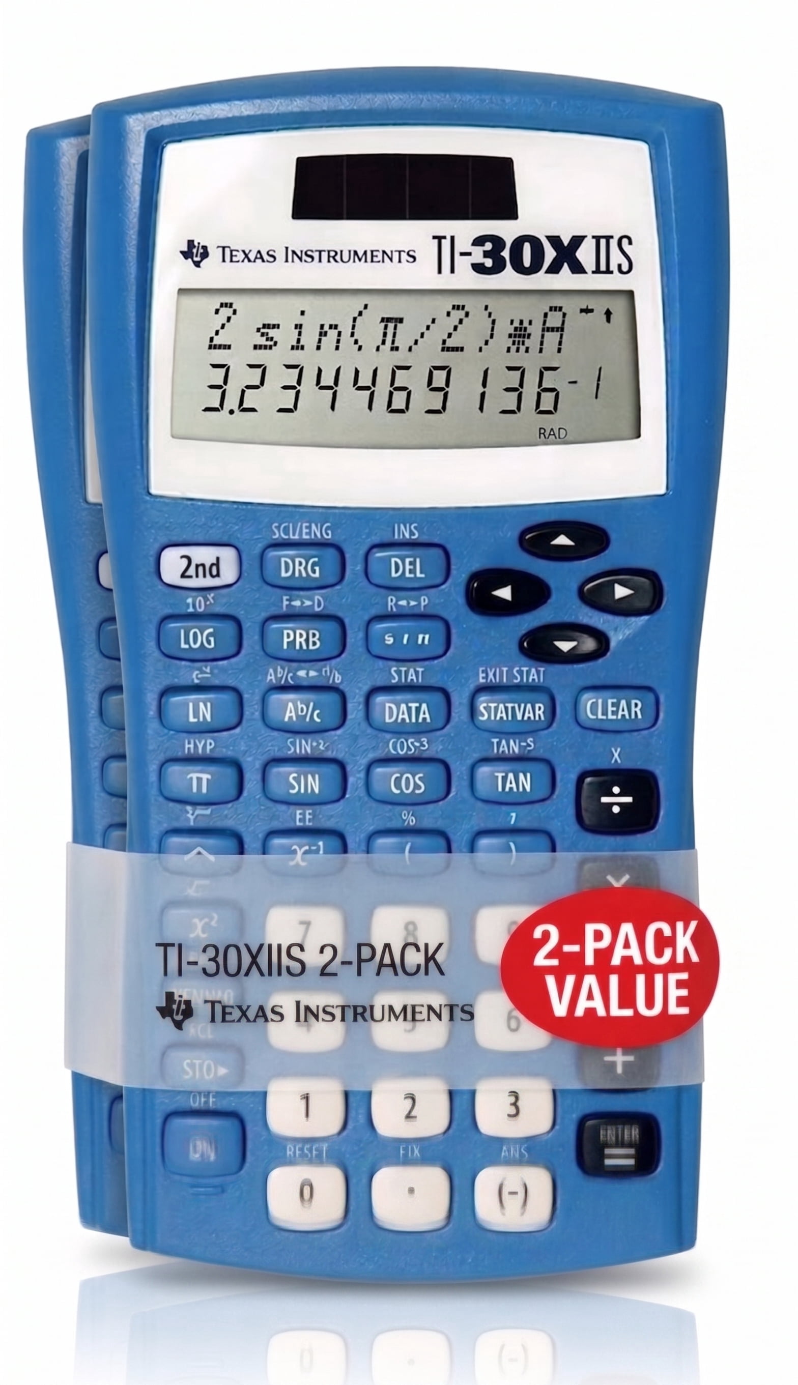 Texas Instruments 30XIIS Two-Line Scientific Calculator, Solar & Battery Powred, Blue, 2 Pack