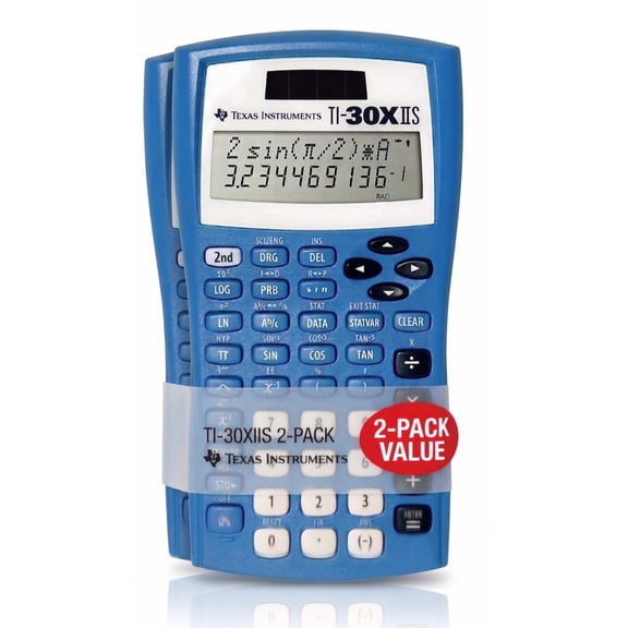 Texas Instruments 30XIIS Two-Line Scientific Calculator, Solar & Battery Powred, Blue, 2 Pack