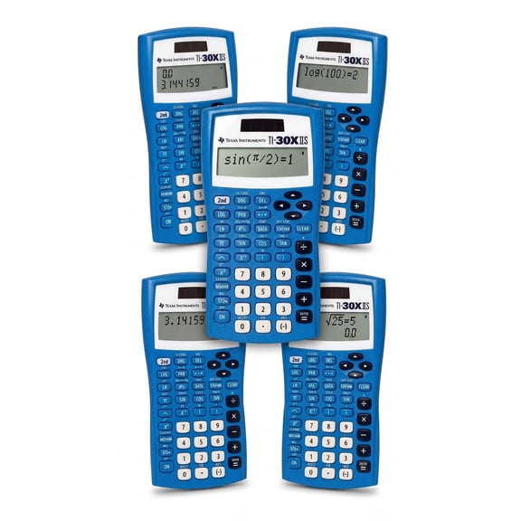 Texas Instruments 30XIIS Two-Line Scientific Calculator, Solar & Battery Powred, Blue, 5 Pack