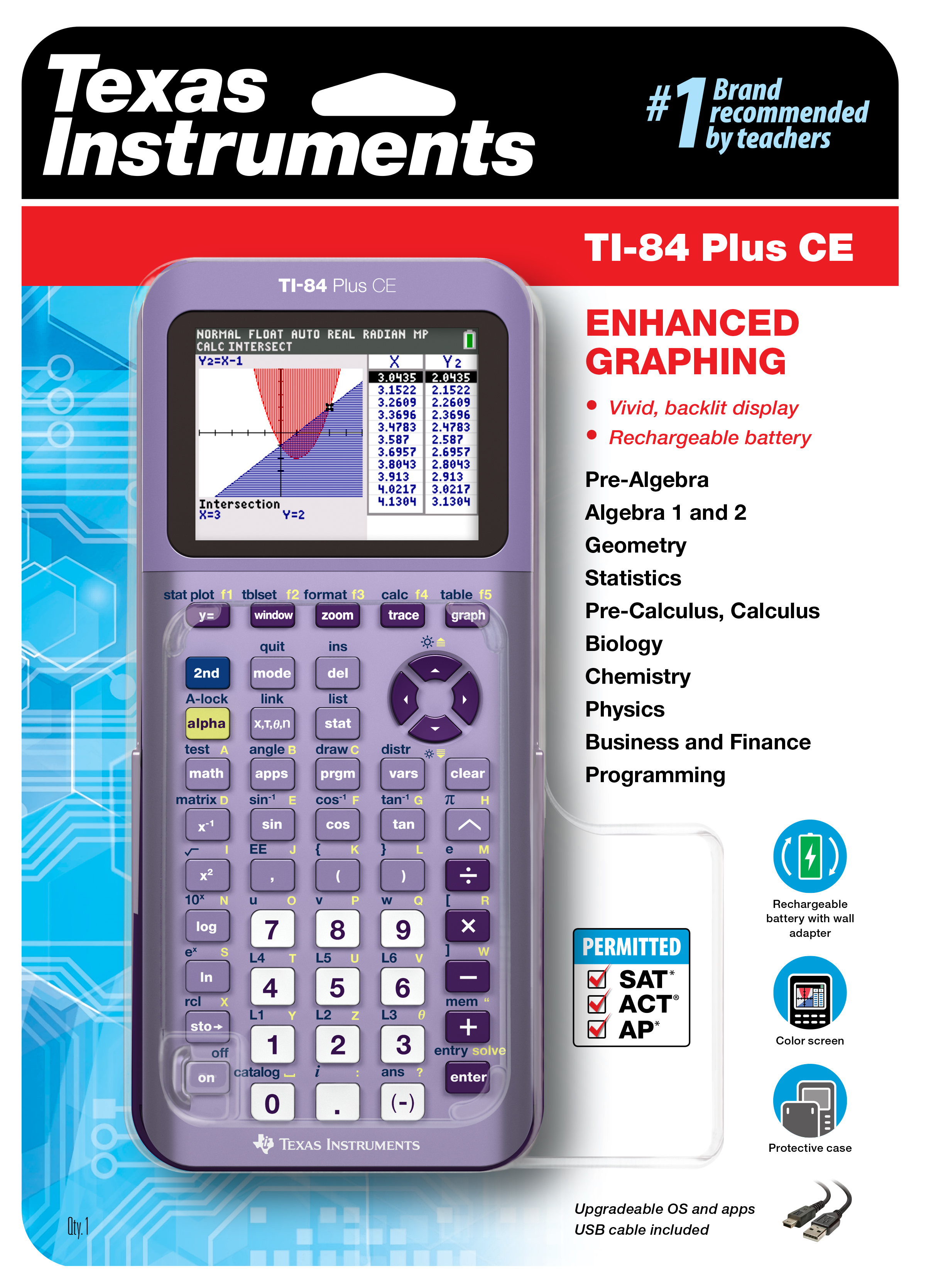 Texas Instruments Purple TI-84 Plus CE Graphing Calculator - image 1 of 4