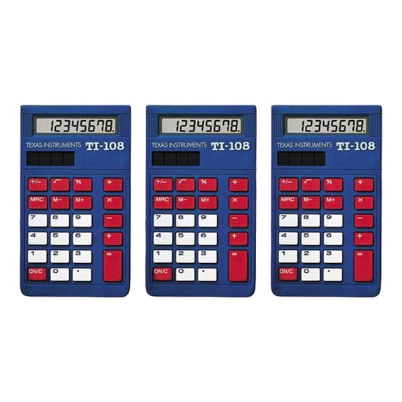 Texas Instruments TI-108 Solar Power Calculator/Teacher''''''''s Kit - 3-Pack