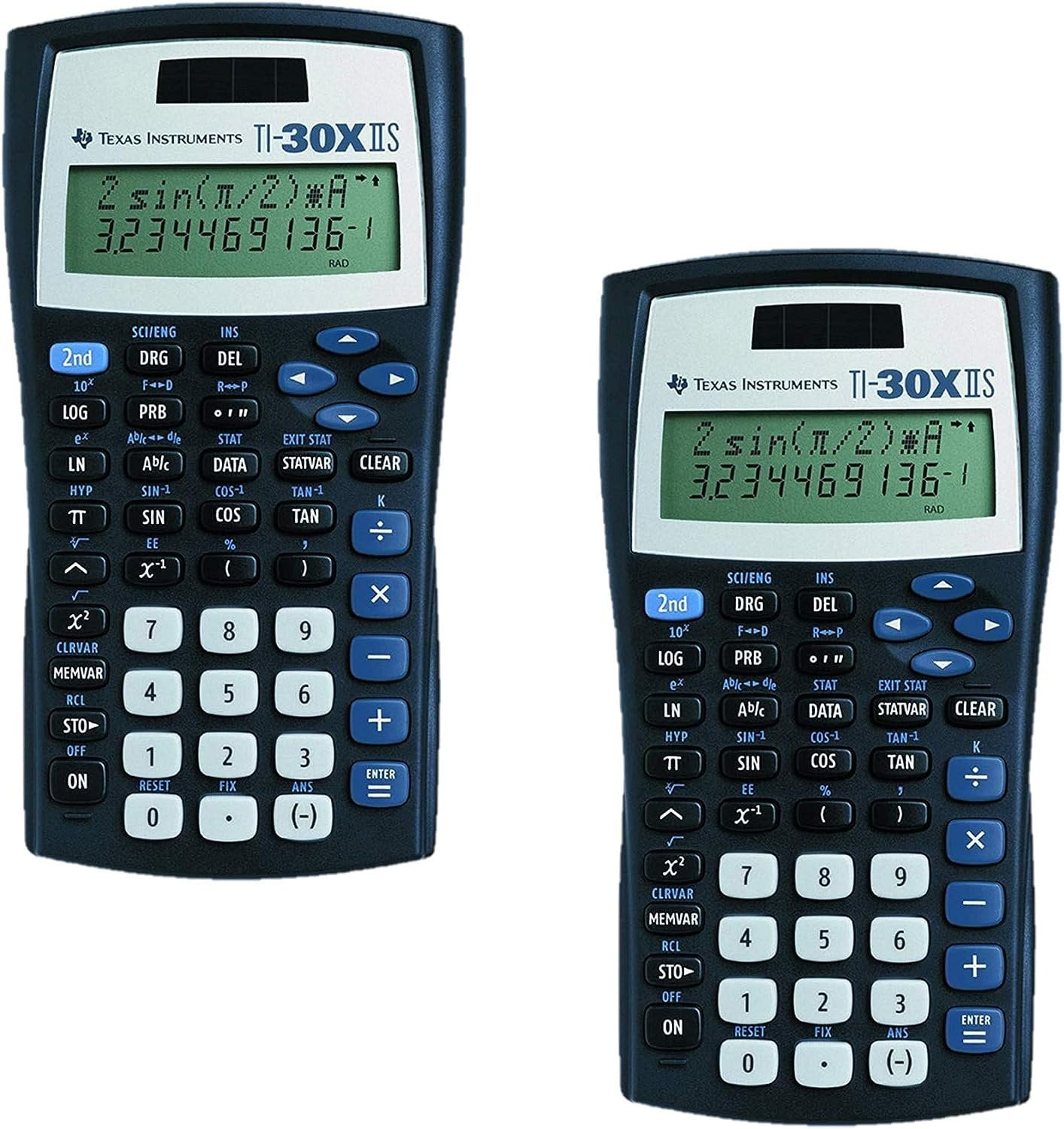 Texas Instruments TI-30X IIS 2-Line Scientific Calculator, Black with Blue Accents 2 Pack